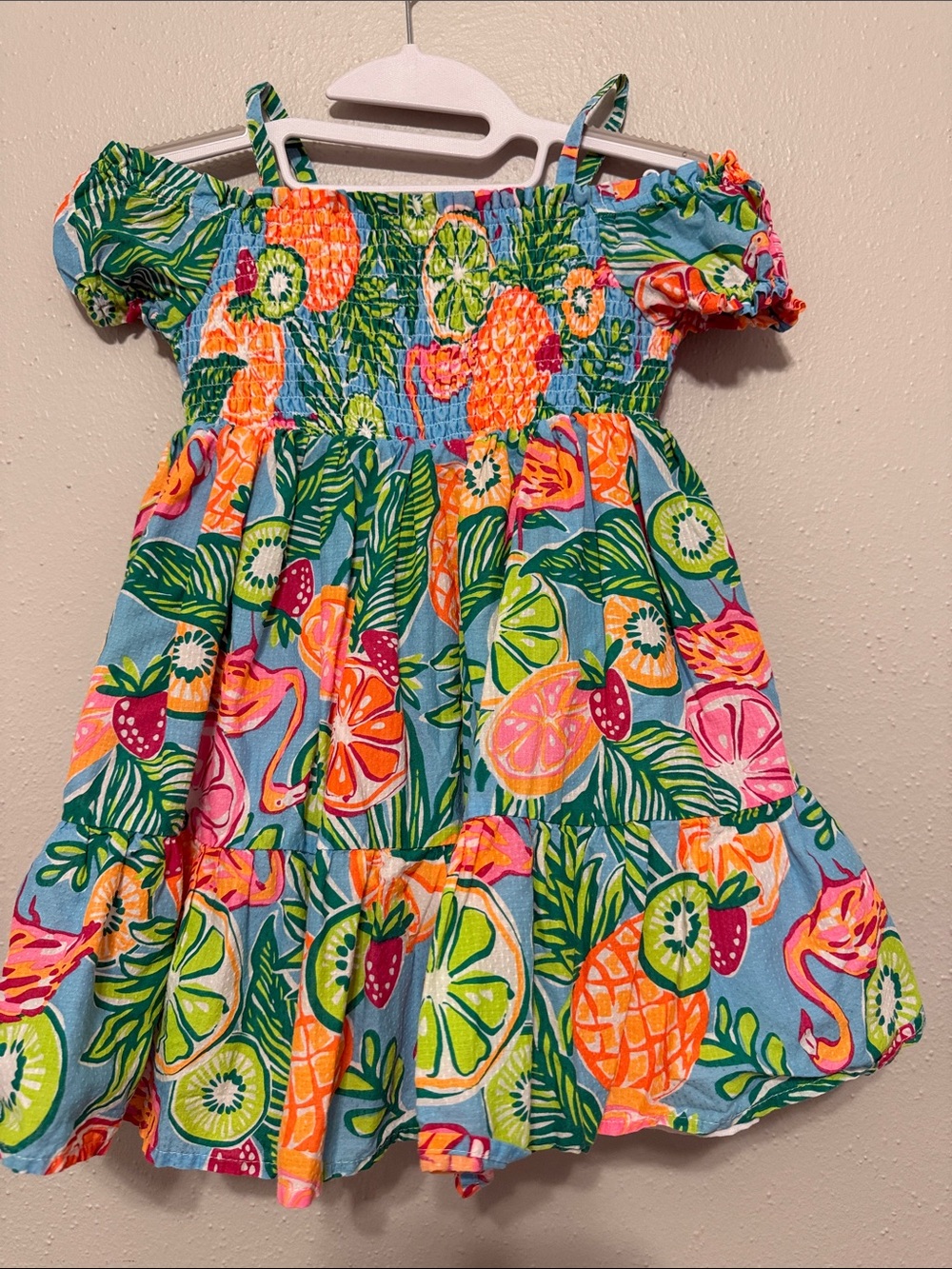 C&C California Blue Tropical Fruit Smocked Girls Dress